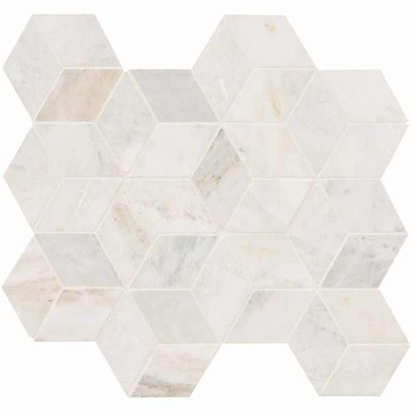 Arabescato Venato White 11.73 In X 13.47 In. Cube Honed Marble Mosaic Tile, 10PK